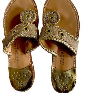 Palm Beach sandals. Jack Roger's look. Raffia with gold accents. Worn once.